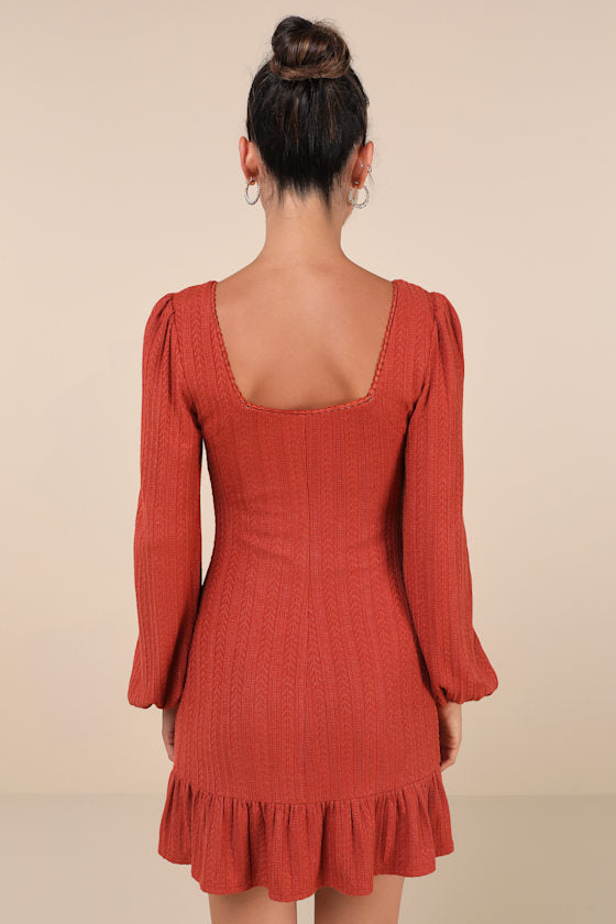 Coveted Sweetness Teal Pointelle Knit Long Sleeve Mini Dress