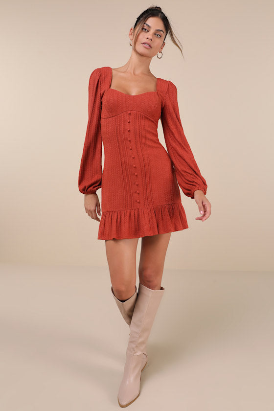 Coveted Sweetness Black Pointelle Knit Long Sleeve Mini Dress