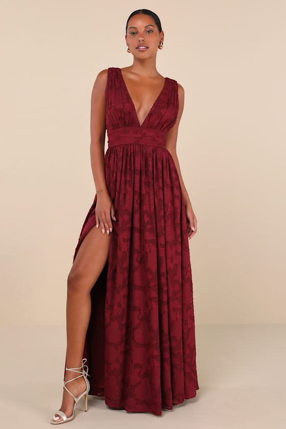 Sweet Sophistication Green Burnout Floral Maxi Dress #Color_Burgundy