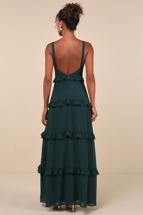 Sincerely Poised Black Backless Bustier Tiered Maxi Dress