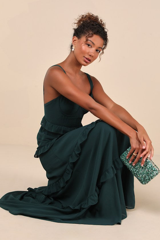 Sincerely Poised Black Backless Bustier Tiered Maxi Dress