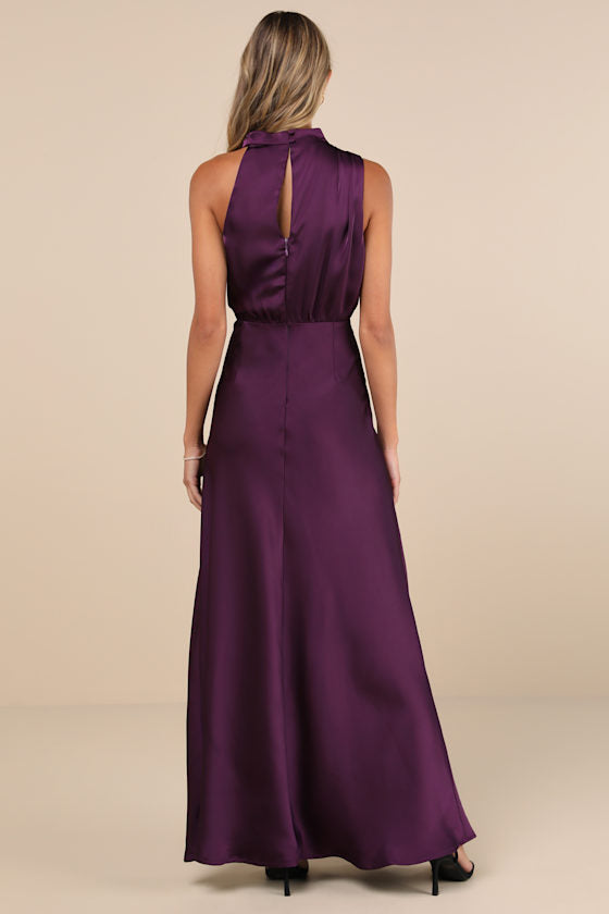 Distinctive Charm Rose Pink Satin Asymmetrical Maxi Dress