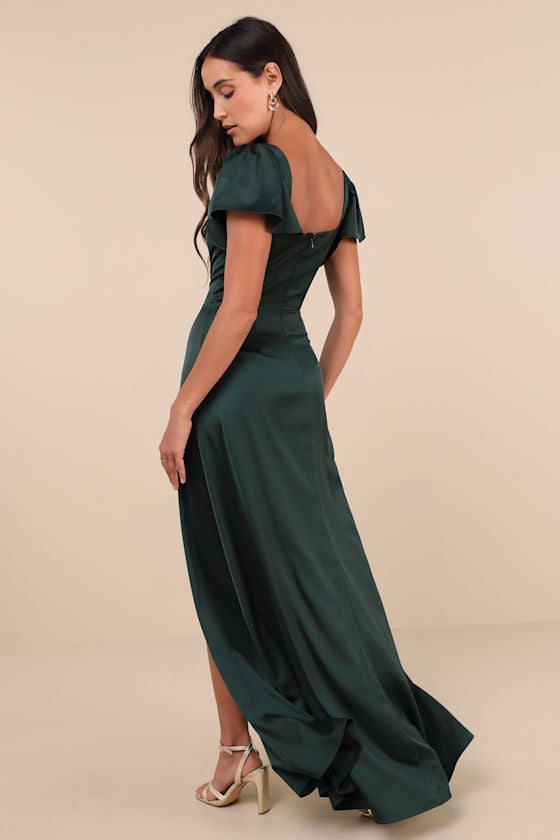 Ultimate Sweetness Emerald Green Satin Flutter Sleeve Maxi Dress #Color_Emerald Green