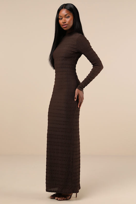 Trendsetting Design Black Textured Long Sleeve Maxi Dress