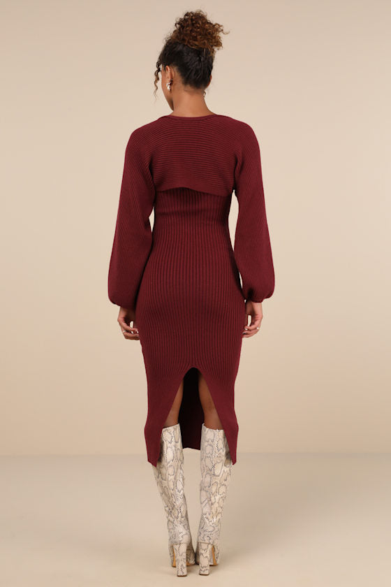 Autumn Aura Beige Ribbed Two-Piece Sweater Dress
