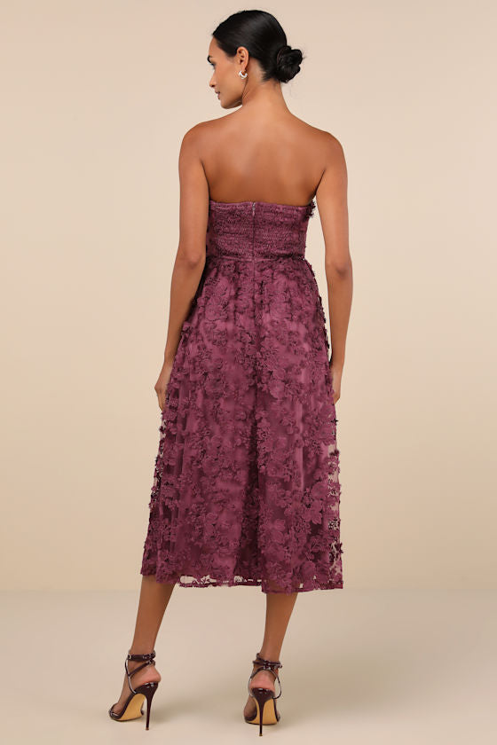 Quite Perfect Black Floral Embroidered Strapless Midi Dress