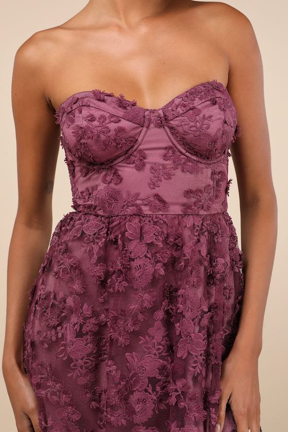 Quite Perfect Black Floral Embroidered Strapless Midi Dress