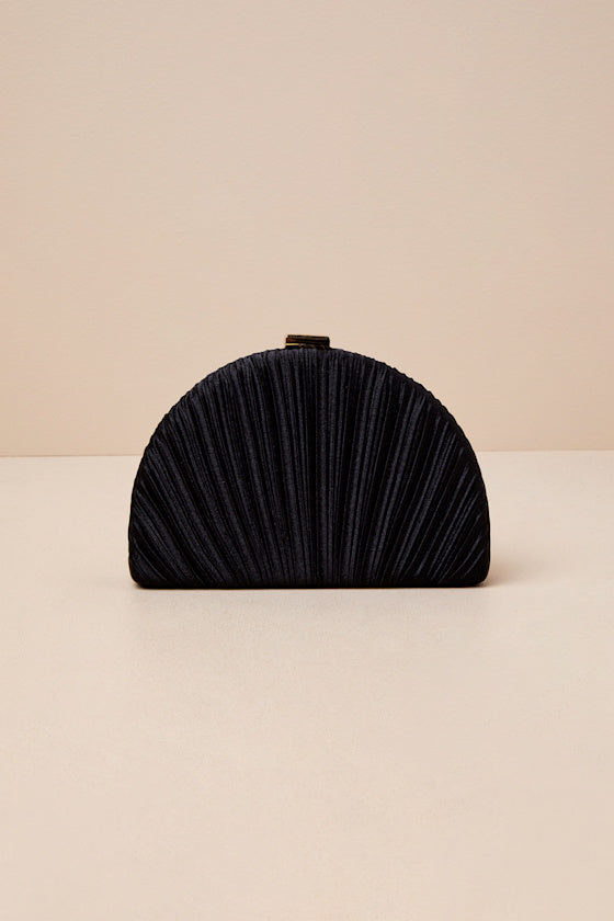 Pleat Perfection Black Satin Pleated Hard Clutch