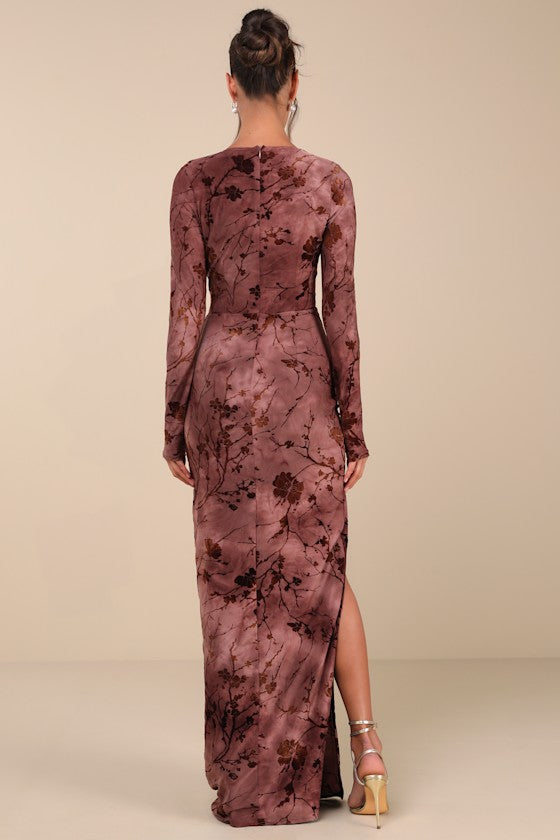 Dynamic Sensation Blue Floral Velvet Burnout Maxi Dress
