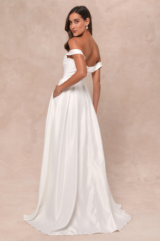 Extraordinary Vow White Off-the-Shoulder Maxi Dress with Pockets #Color_White