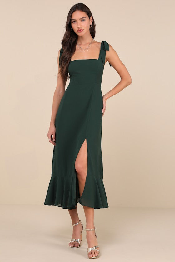 Summer Invite White and Blue Toile Tie-Strap Tiered Midi Dress #Color_Emerald Green