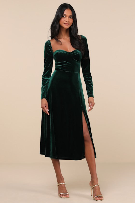 Precious Impression Burgundy Velvet Bustier Midi Dress #Color_Emerald Green