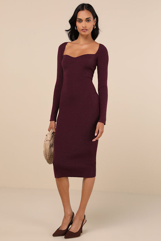 Fall Feelings Black Ribbed Bodycon Midi Dress