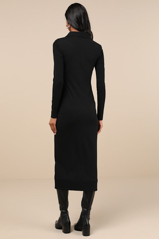 A Little Prep Black Button-Up Bodycon Midi Dress #Color_Black