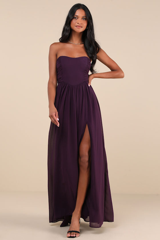 Luxe Favorite Black Strapless Ruched Maxi Dress