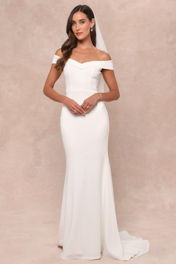Arienne White Off-the-Shoulder Mermaid Maxi Dress #Color_White
