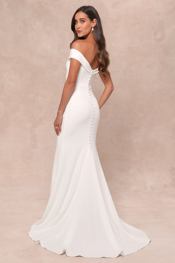 Arienne White Off-the-Shoulder Mermaid Maxi Dress #Color_White