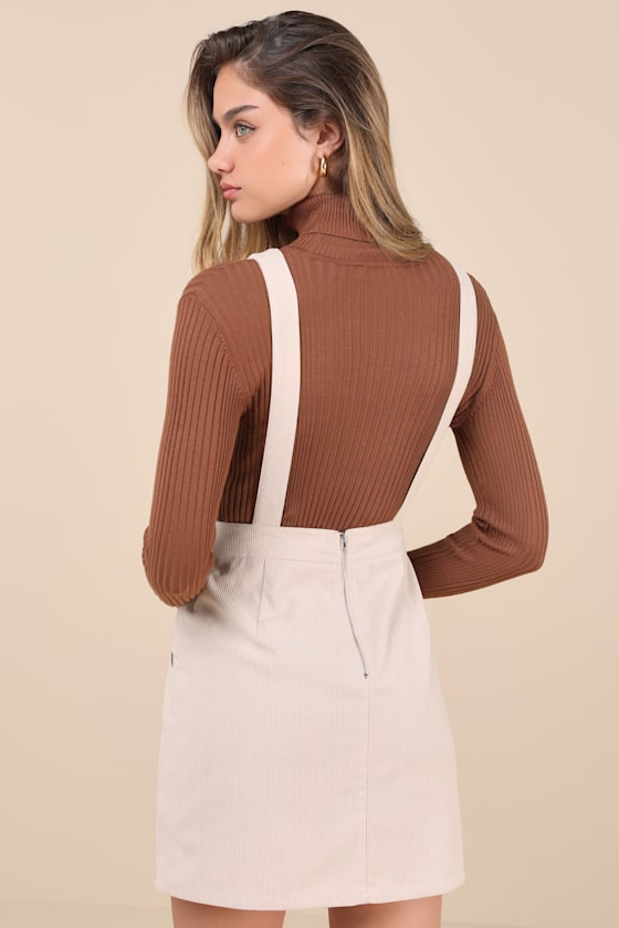 Embracing Autumn Brown Corduroy Pinafore Mini Dress