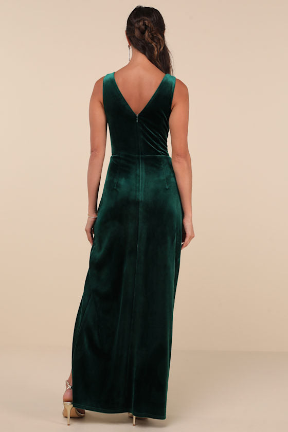 Beautiful Evenings Dark Teal Velvet Twist-Front Maxi Dress