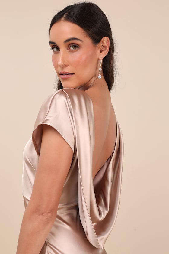 Captivating Presence Forest Green Satin Cowl Back Maxi Dress