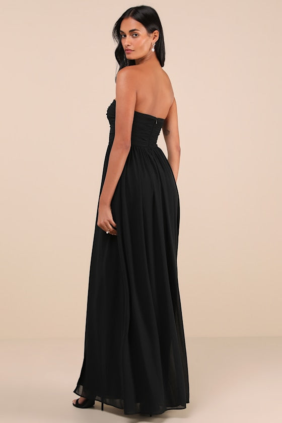 Luxe Favorite Dark Purple Strapless Ruched Maxi Dress