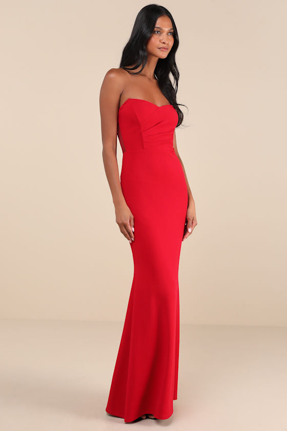 Iconic Arrival Red Strapless Bustier Mermaid Maxi Dress