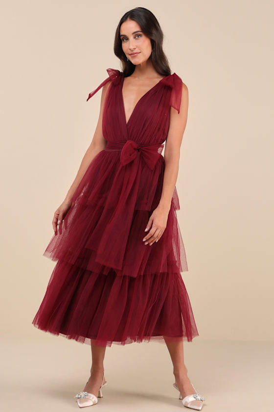Flawless Arrival Navy Blue Tulle Tie-Strap Tiered Maxi Dress