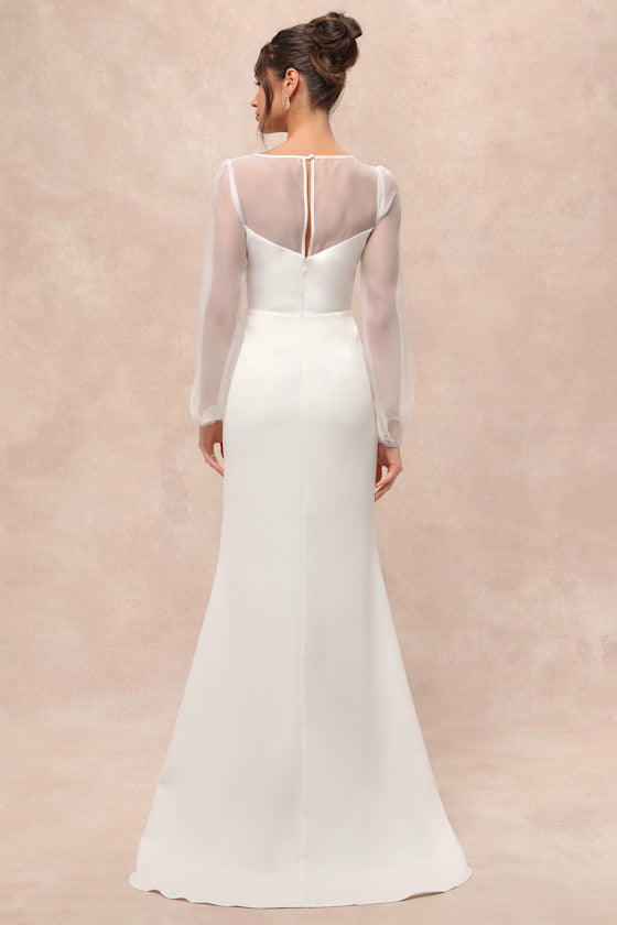 Immaculate Romance White Sheer Organza Long Sleeve Maxi Dress #Color_White