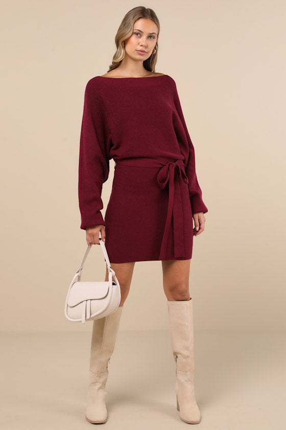 Modern Comfort Ivory Dolman Sleeve Mini Sweater Dress #Color_Plum Purple