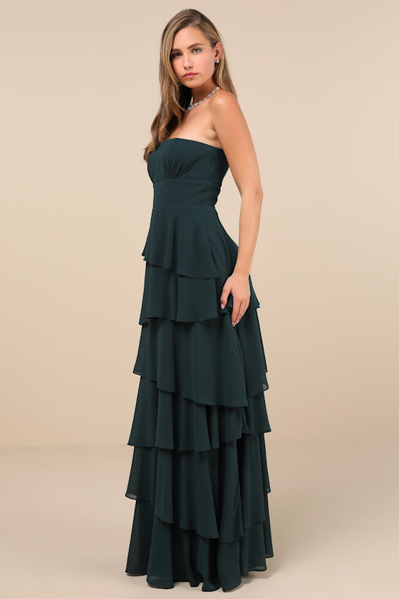 Gorgeous Essence Dark Purple Strapless Tiered Maxi Dress