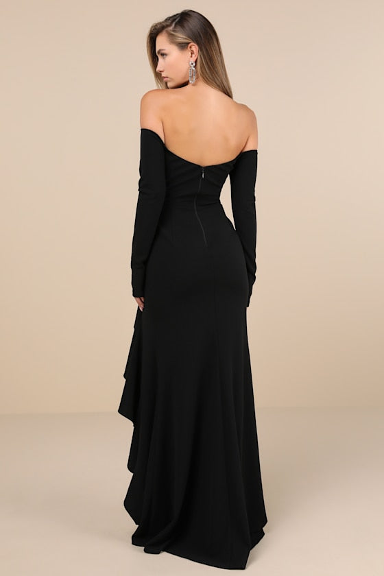 Notorious Perfection Wine Off-the-Shoulder Ruffled Maxi Dress