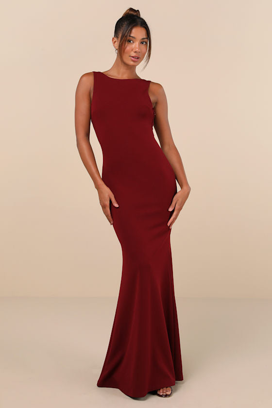 Love In Your Eyes Black Knotted Mermaid Maxi Dress #Color_Wine Red