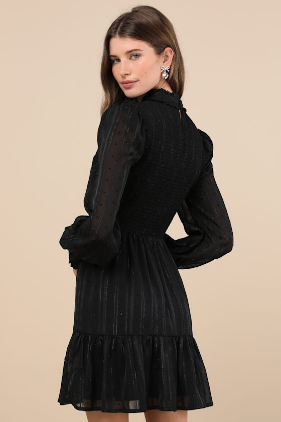 Heartful Romance Navy Striped Smocked Long Sleeve Mini Dress