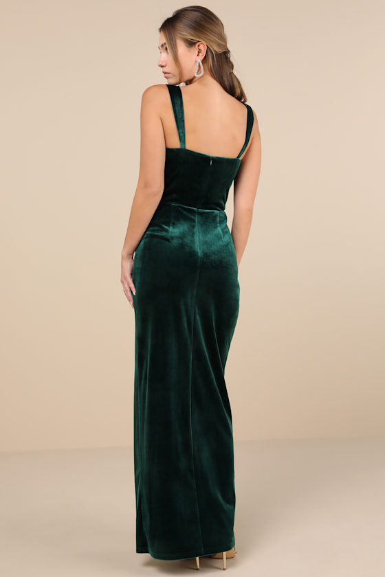 Pristine Luxury Dark Berry Velvet Bustier Maxi Dress