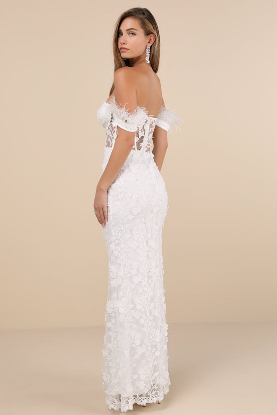 Midnight Sparkle Black Embroidered Feather Bustier Maxi Dress