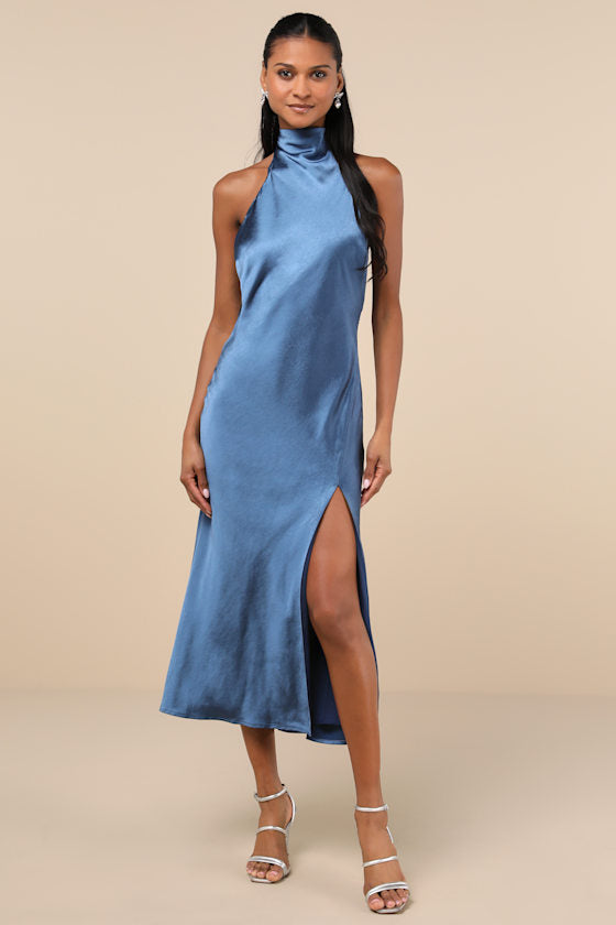 Exceptional Status Ivory Halter Backless Slip Midi Dress #Color_Blue
