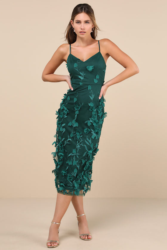 Limitless Adoration Blush Pink 3D Floral Embroidered Midi Dress #Color_Emerald