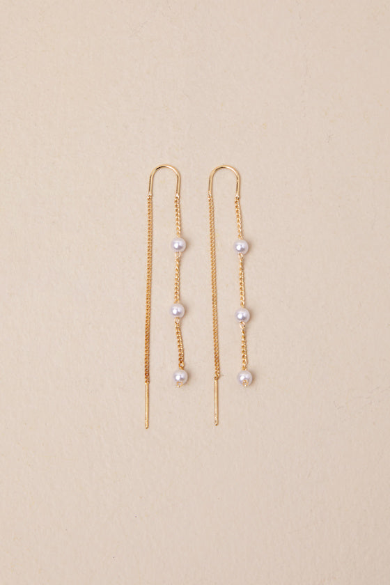 Simply Memorable Gold Pearl Threader Earrings #Color_Gold