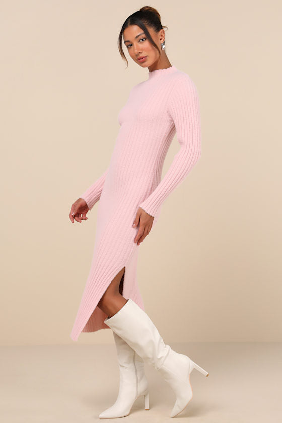 Irresistible Feelings Ivory Fuzzy Knit Midi Sweater Dress