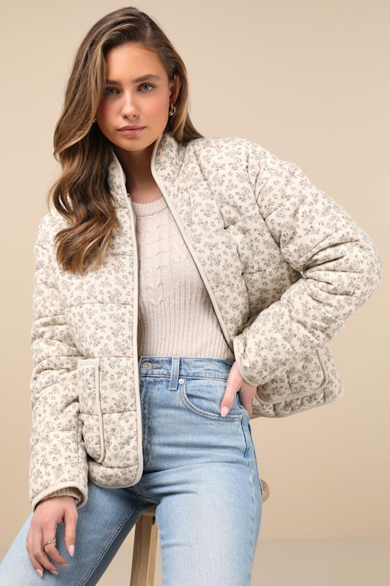 Bundled Perfection Burgundy Floral Quilted Puffer Jacket