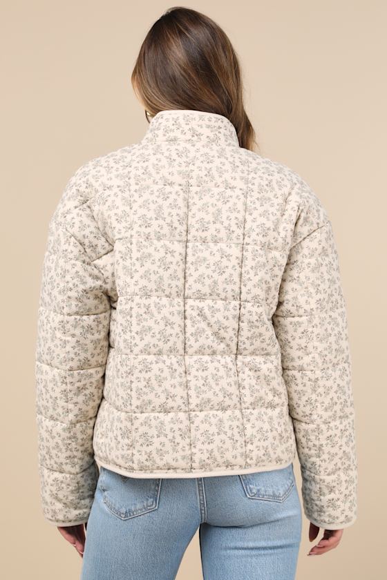 Bundled Perfection Bright Blue Floral Quilted Puffer Jacket
