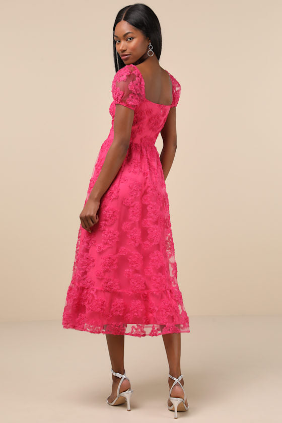 Notable Elegance Black Mesh Floral Applique Bustier Midi Dress