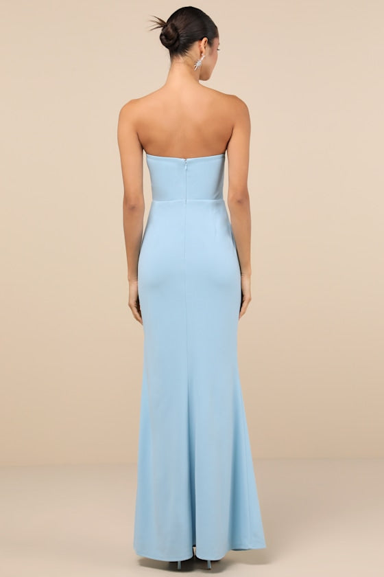 Elegant Finesse Light Blue Pleated Cutout Maxi Dress #Color_Light Blue