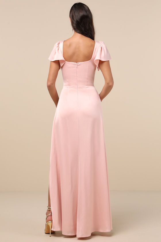 Ultimate Sweetness Emerald Green Satin Flutter Sleeve Maxi Dress