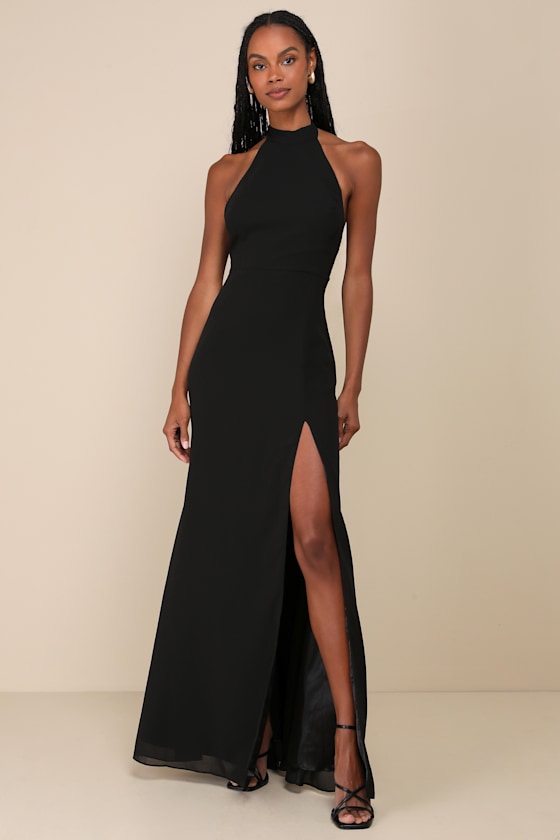 Captured Your Heart Dark Purple Halter Maxi Dress #Color_Black