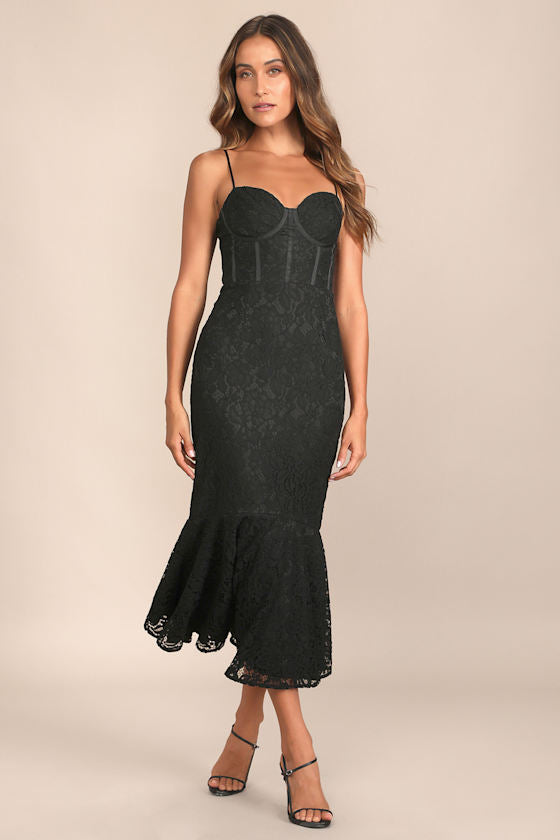 Found Your Love Black Lace Sleeveless Trumpet Midi Dress #Color_Black