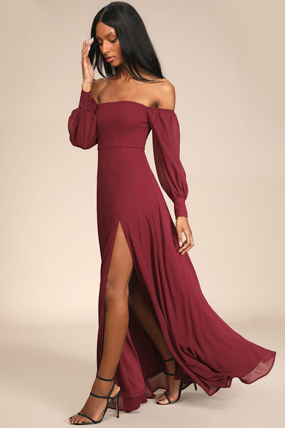 Feel the Romance Black Off-the-Shoulder Maxi Dress