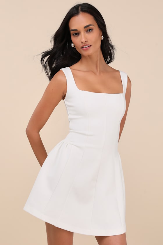 Roetta Red Orange Sleeveless Pleated Mini Dress #Color_White