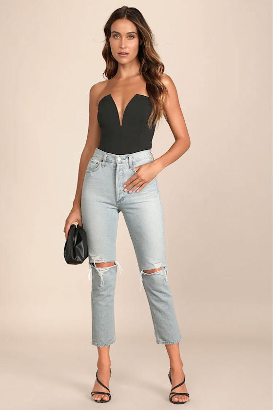 Babe Alert Ivory Notched Strapless Bodysuit