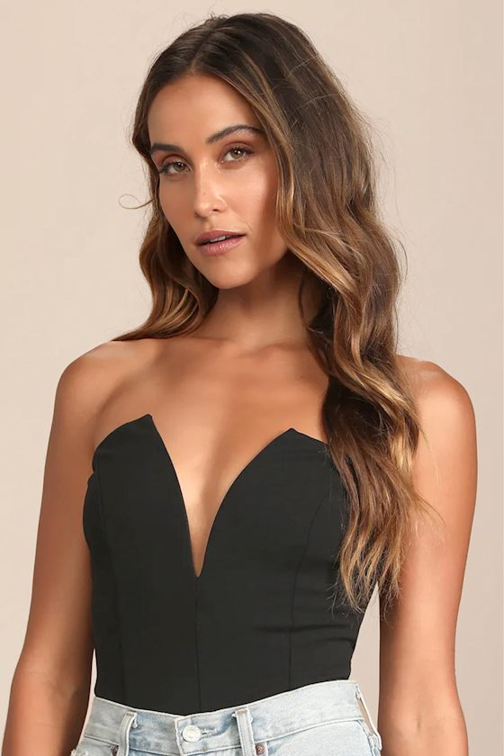 Babe Alert Ivory Notched Strapless Bodysuit